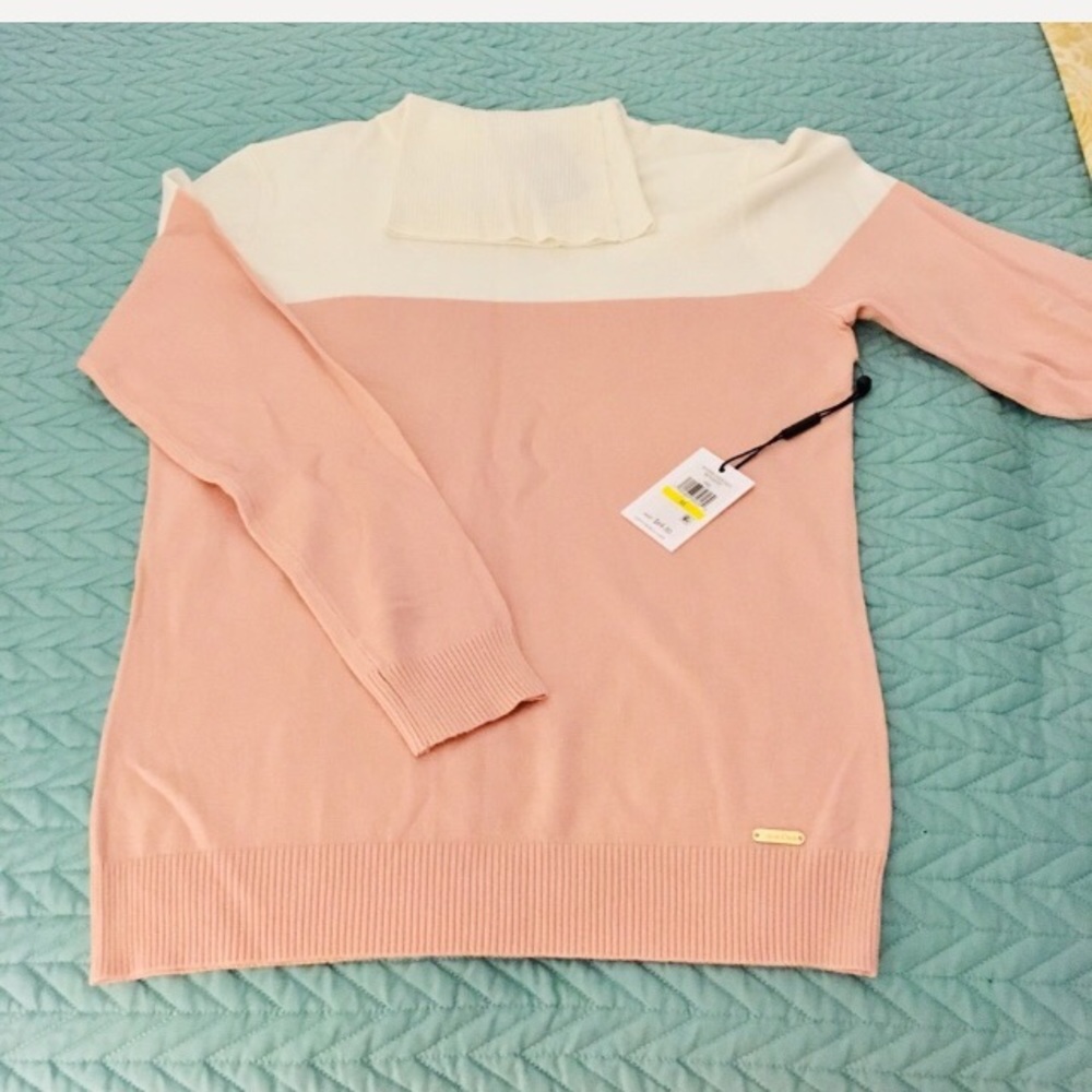 NWT Calvin Klein Pink & White Turtleneck